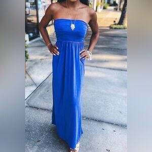Dottie couture royal blue strapless maxi dress pockets M